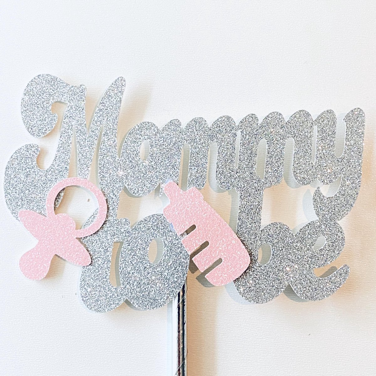 Taarttopper| Cake topper |Baby| Mommy To Be| Zilver glitter| Roze | 14 cm| karton